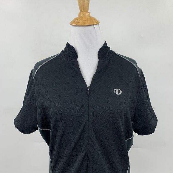Pearl Izumi Cycling Jersey Womens L Black Textured Zip Up Mock Neck Short Sleeve - Picture 3 of 12
